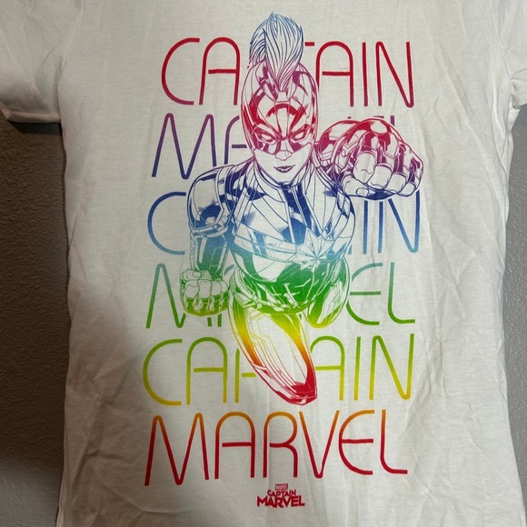 Marvel Captain Marvel Graphic Tee Rainbow Girls T-Shirt White Size L - Picture 4 of 4
